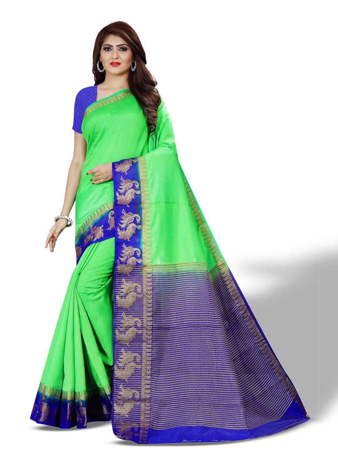 ZEEPKART Woven Design Zari Kanjeevaram Saree, Green