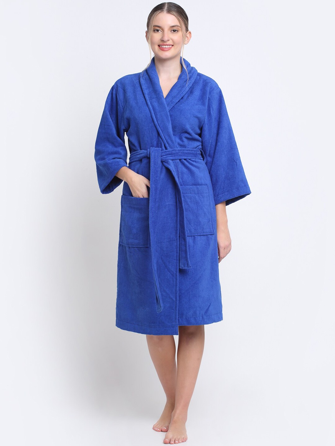 Creeva Cotton Bath Robe, Blue