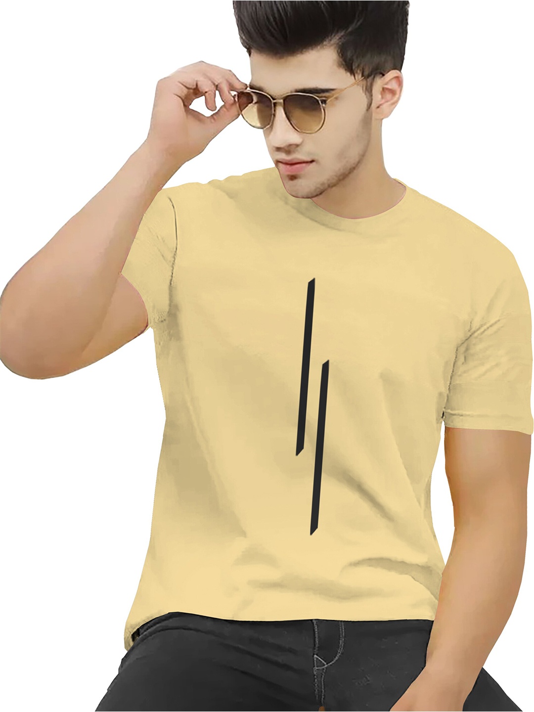 BLIVE Round Neck Cotton T-shirt, Beige