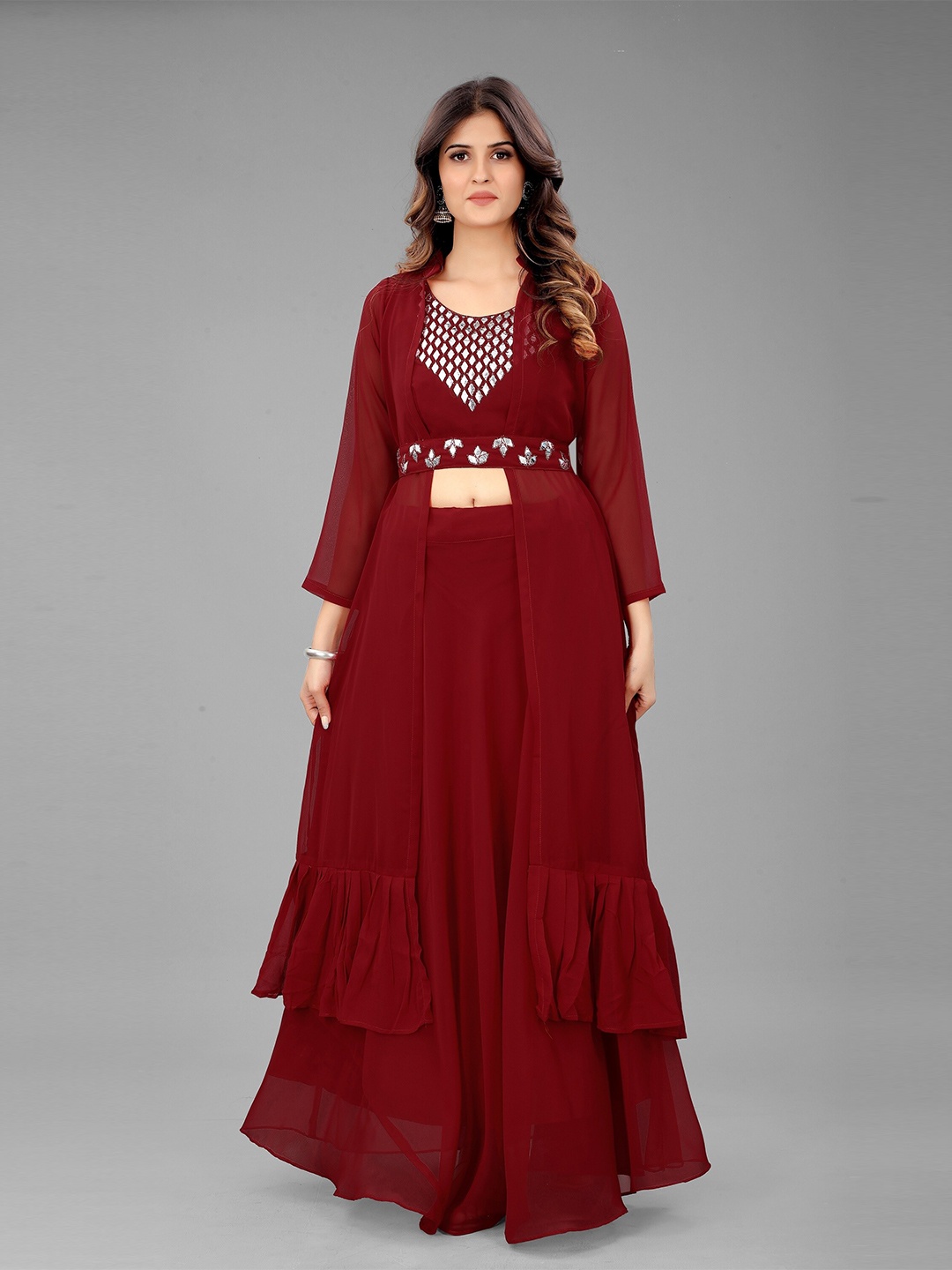 LABEL D11 Embellished Mirror Work Ready To Wear Lehenga & Semi-Stitched Blouse, Maroon
LABEL D11 Embellished Mirror Work Ready To Wear Lehenga & Semi-Stitched Blouse, Maroon