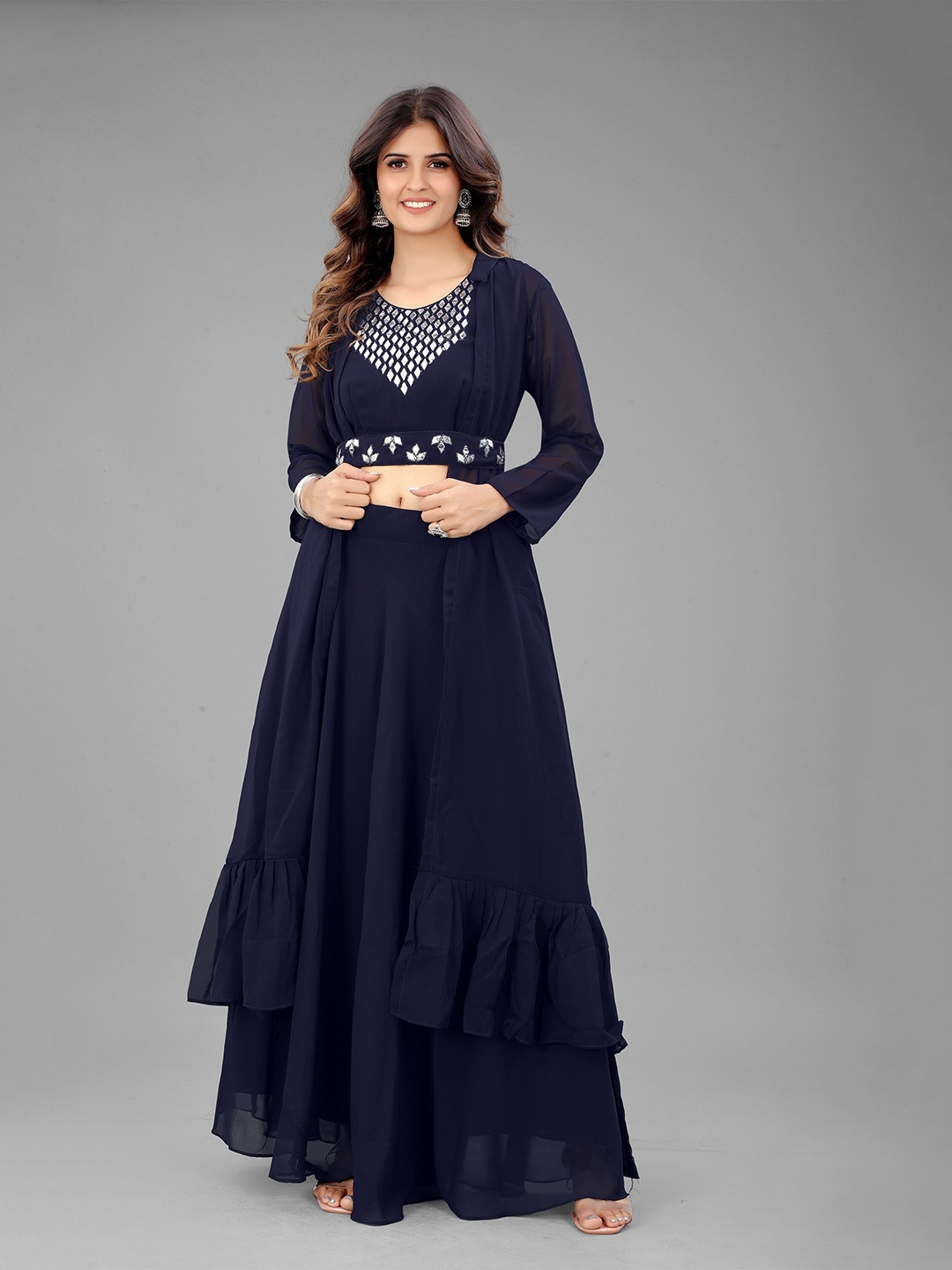 LABEL D11 Embellished Mirror Work Ready To Wear Lehenga & Semi-Stitched Blouse, Navy blue
LABEL D11 Embellished Mirror Work Ready To Wear Lehenga & Semi-Stitched Blouse, Navy blue