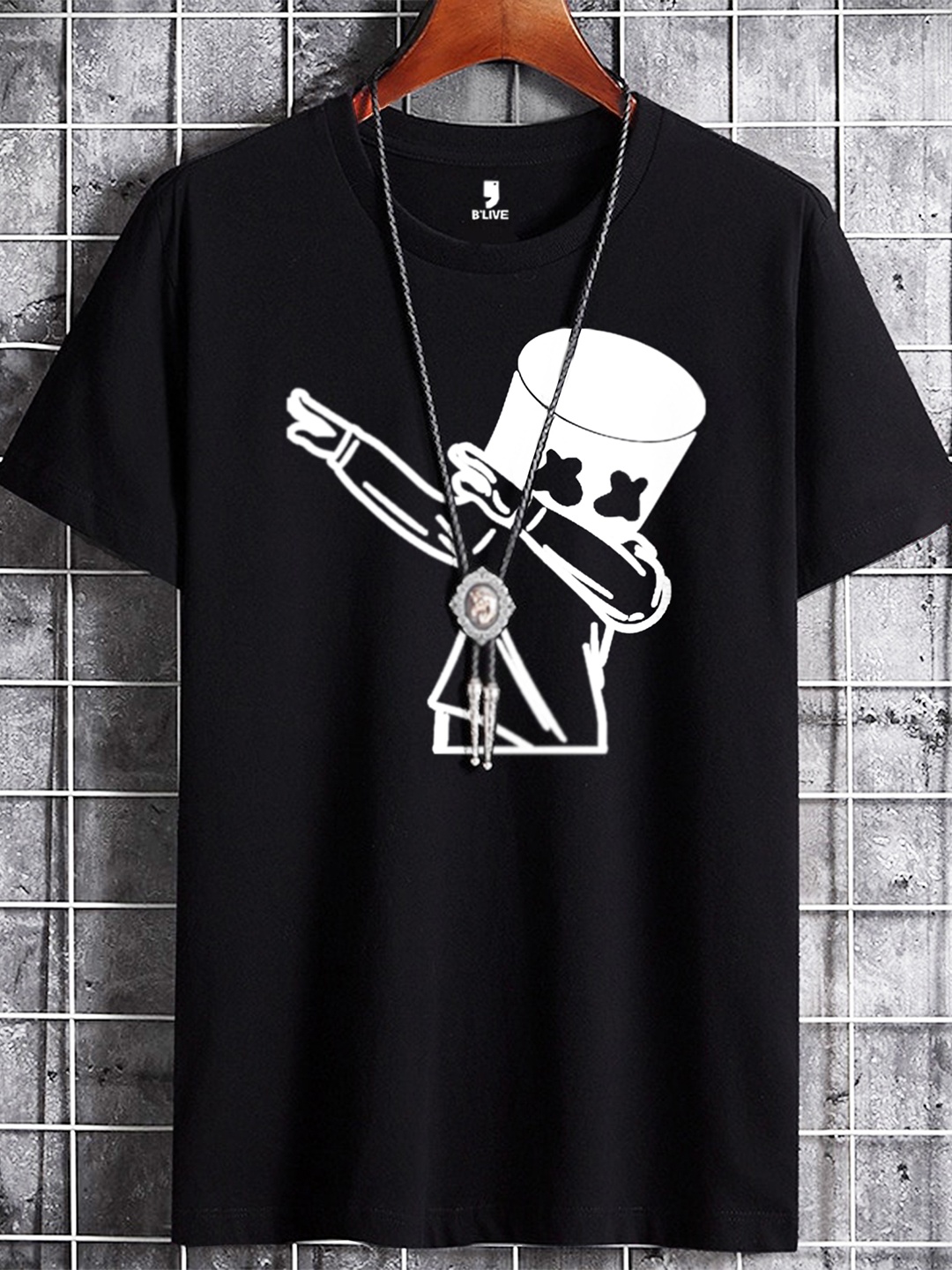 BLIVE Graphic Printed Round Neck Cotton T-shirt, Black