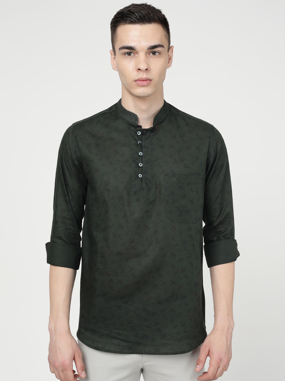 FRENCH CROWN Conversational Printed Mandarin Collar Standard Cotton Casual Shirt, Green
FRENCH CROWN Conversational Printed Mandarin Collar Standard Cotton Casual Shirt, Green