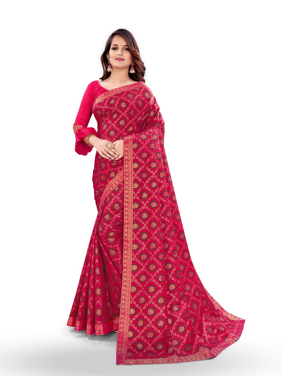ZEEPKART Floral Printed Saree, Pink
