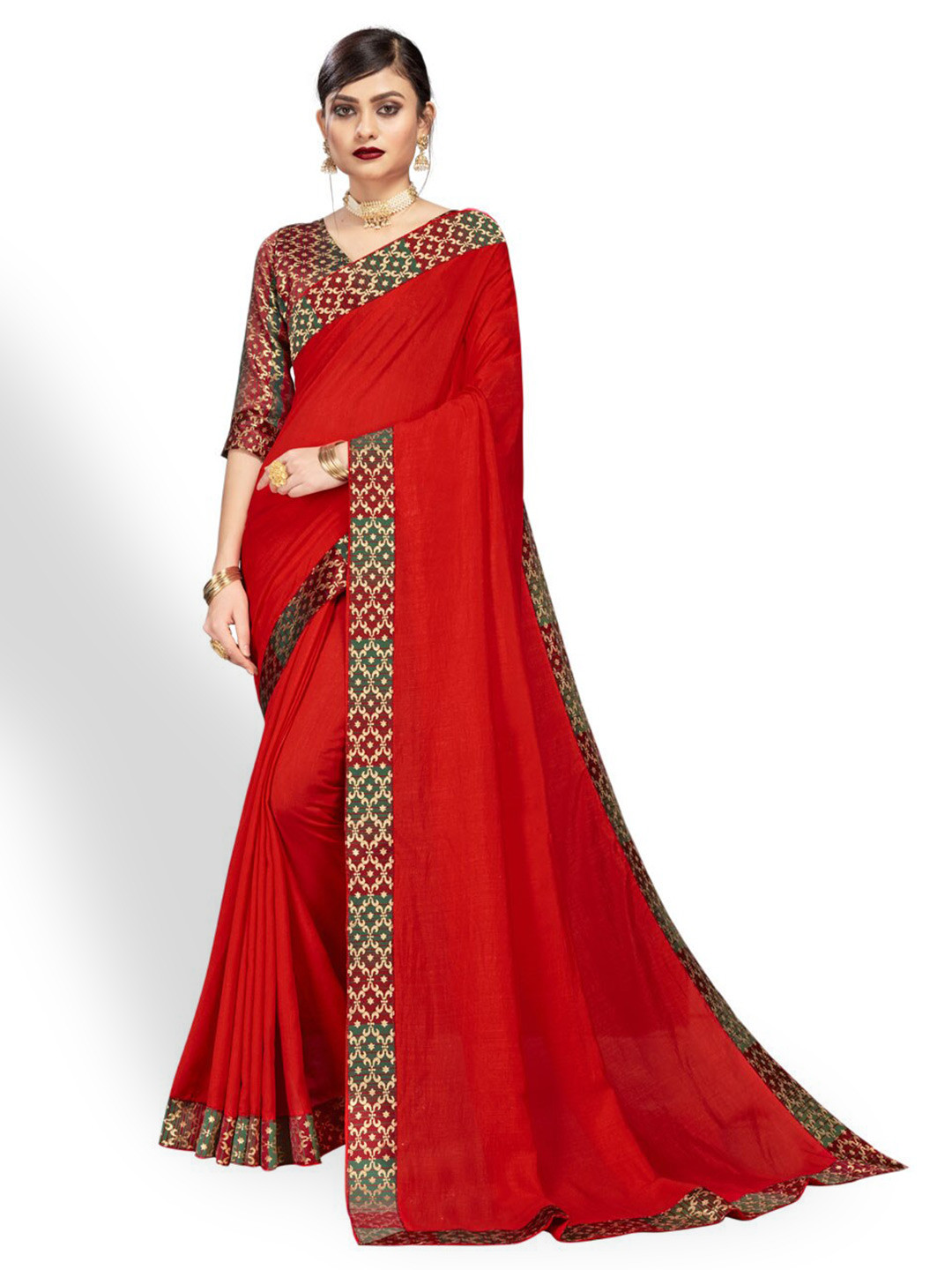 ZEEPKART Woven Design Border Zari Saree, Red 
ZEEPKART Woven Design Border Zari Saree, Red