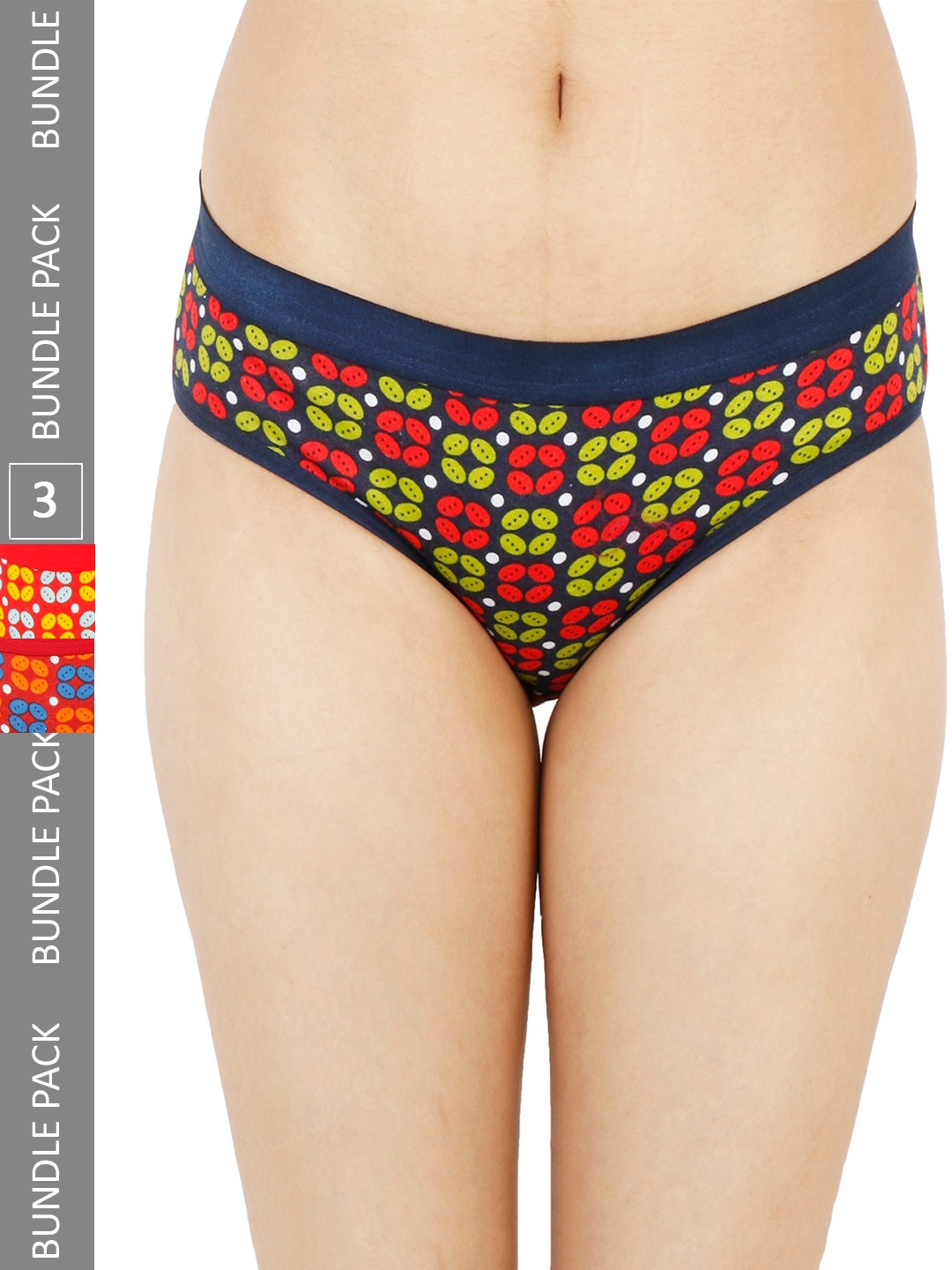 LADYLAND Women Pack Of 3 Printed Cotton Hipster Briefs, Red
