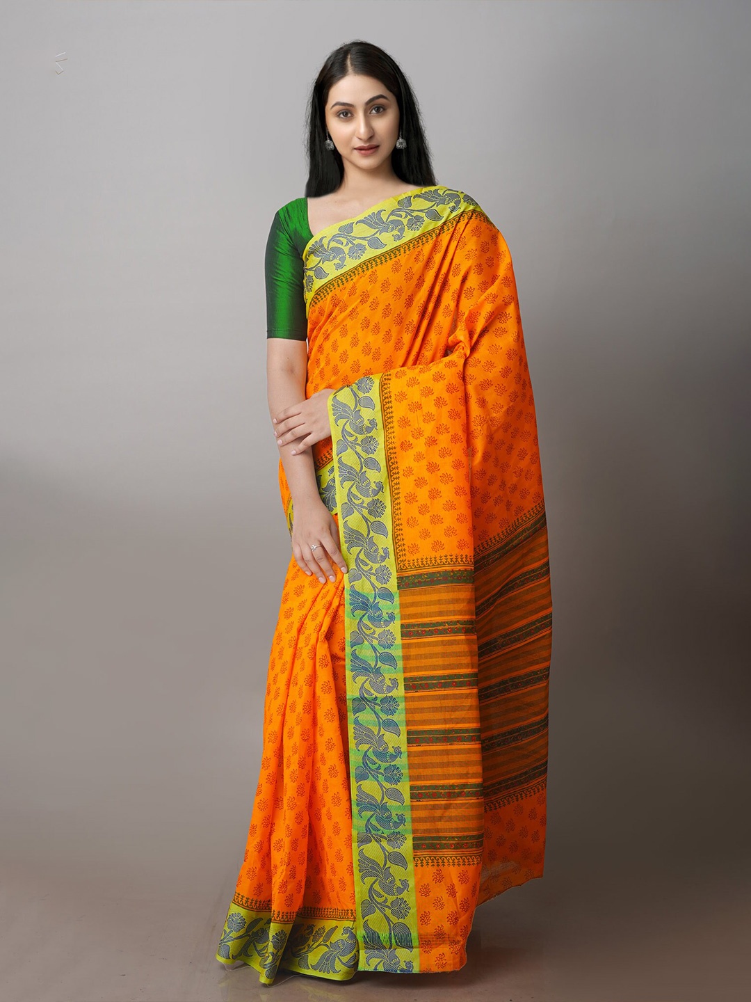 Unnati Silks Ethnic Printed Chettinad Saree, Orange
