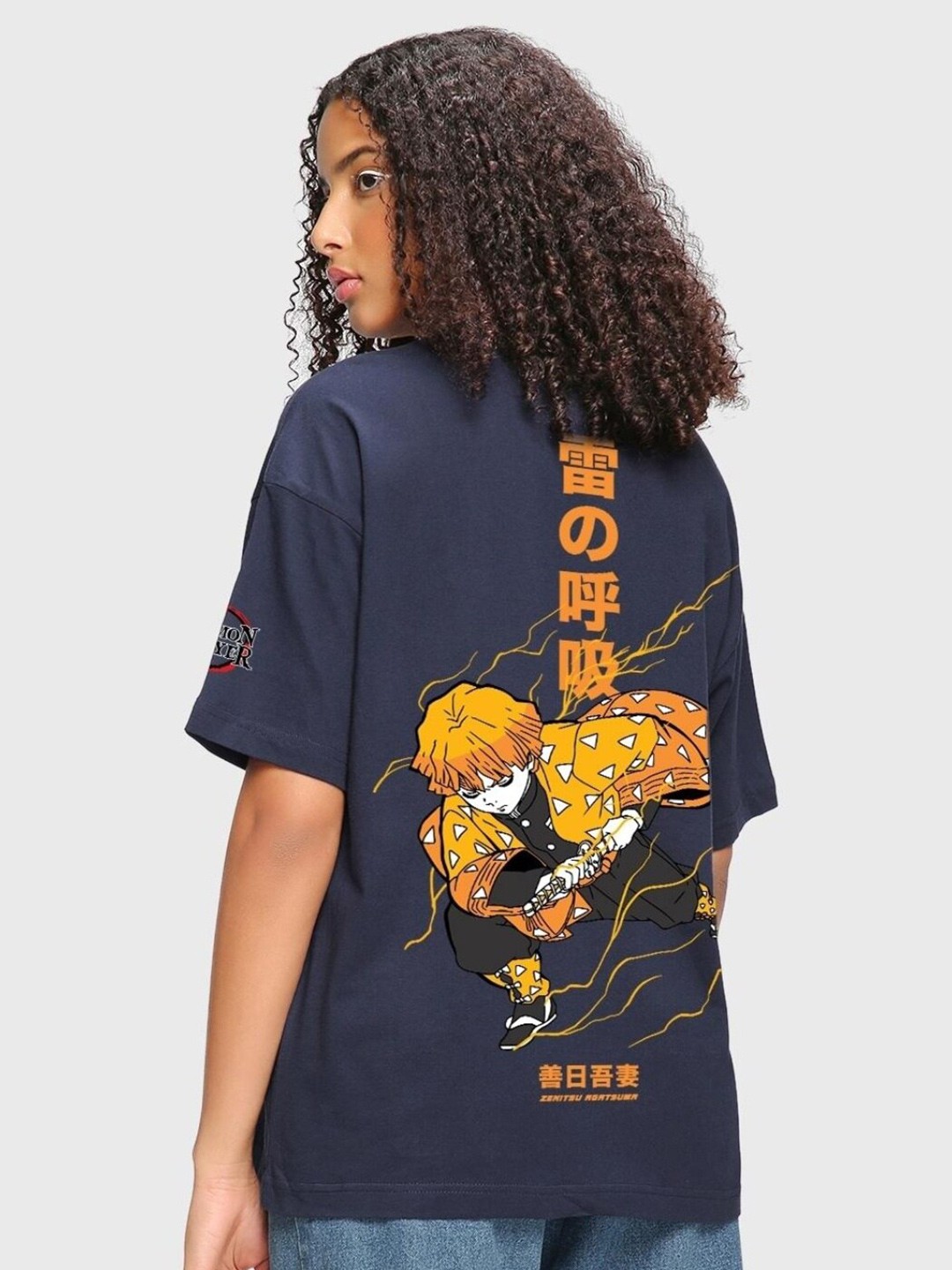 Bewakoof Zenitsu Agatsuma Printed Drop-Shoulder Sleeves Oversized Cotton T-shirt, Navy blue
Bewakoof Zenitsu Agatsuma Printed Drop-Shoulder Sleeves Oversized Cotton T-shirt, Navy blue
