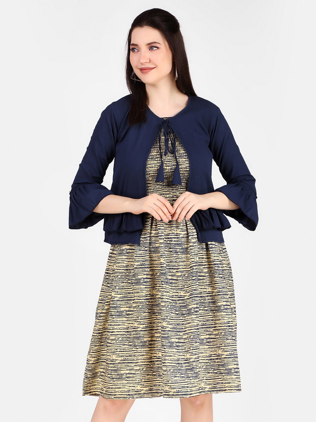 FNOCKS Abstract Printed Shoulder Strap Smocked Fit & Flare Midi Dress With Jacket, Yellow
FNOCKS Abstract Printed Shoulder Strap Smocked Fit & Flare Midi Dress With Jacket, Yellow