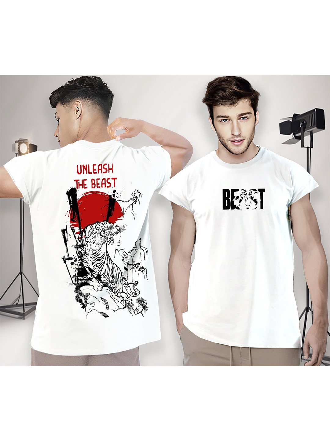 BLIVE Typography Printed Extended Sleeves Round Neck Cotton T-shirt, White
