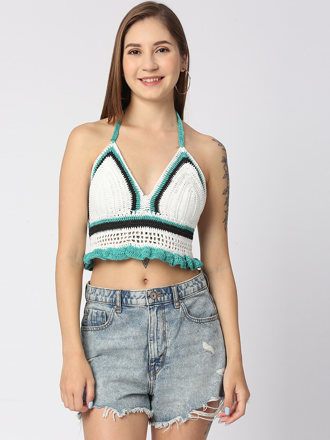 Smarty Pants Crochet Swim Bikini Bra, White