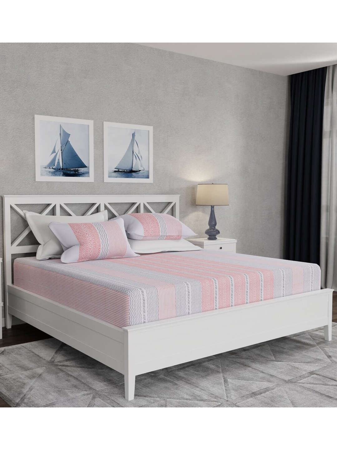 HOUMN Shah Jahan Pink & Grey Striped Cotton 400 TC King Bedsheet With 2 Pillow Covers
HOUMN Shah Jahan Pink & Grey Striped Cotton 400 TC King Bedsheet With 2 Pillow Covers