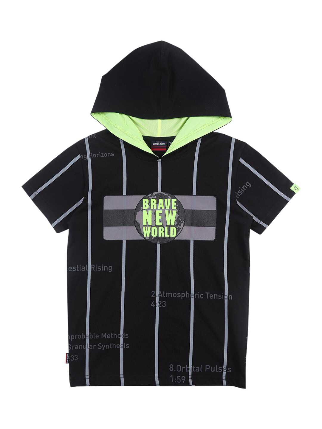 Gini and Jony Boys Vertical Striped Hoody Neck Cotton Casual T-shirt, Black
Gini and Jony Boys Vertical Striped Hoody Neck Cotton Casual T-shirt, Black