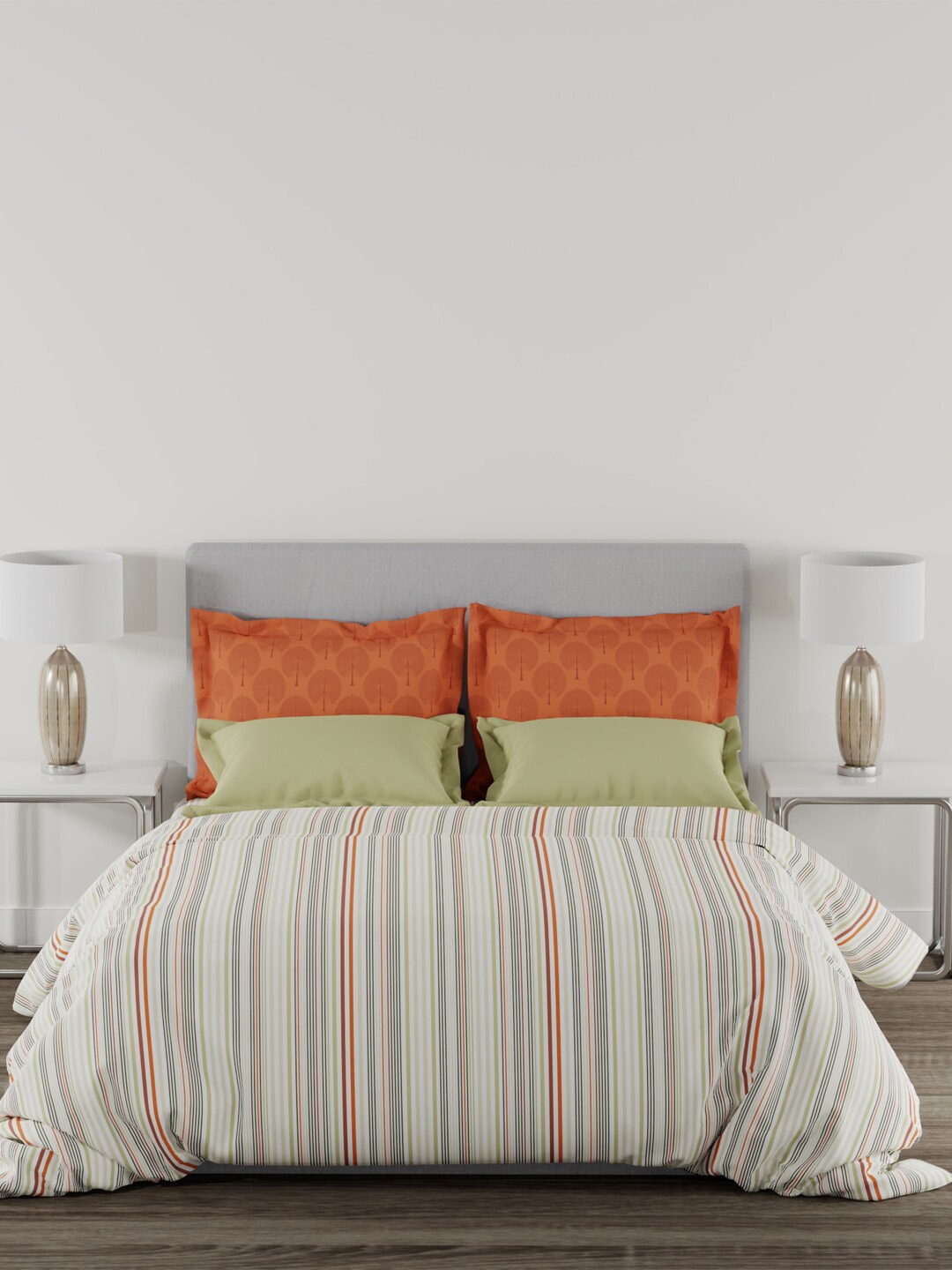 MYTRIDENT Home Essential Orange Striped 144 TC Cotton Queen Bedsheet 2 Pillow Covers
MYTRIDENT Home Essential Orange Striped 144 TC Cotton Queen Bedsheet 2 Pillow Covers