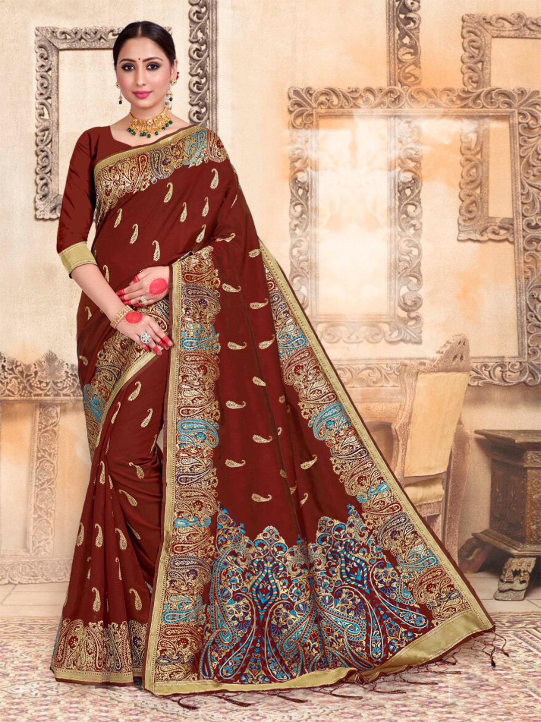 Vardha Ethnic Motifs Woven Design Zari Art Silk Banarasi Saree, Maroon 
Vardha Ethnic Motifs Woven Design Zari Art Silk Banarasi Saree, Maroon