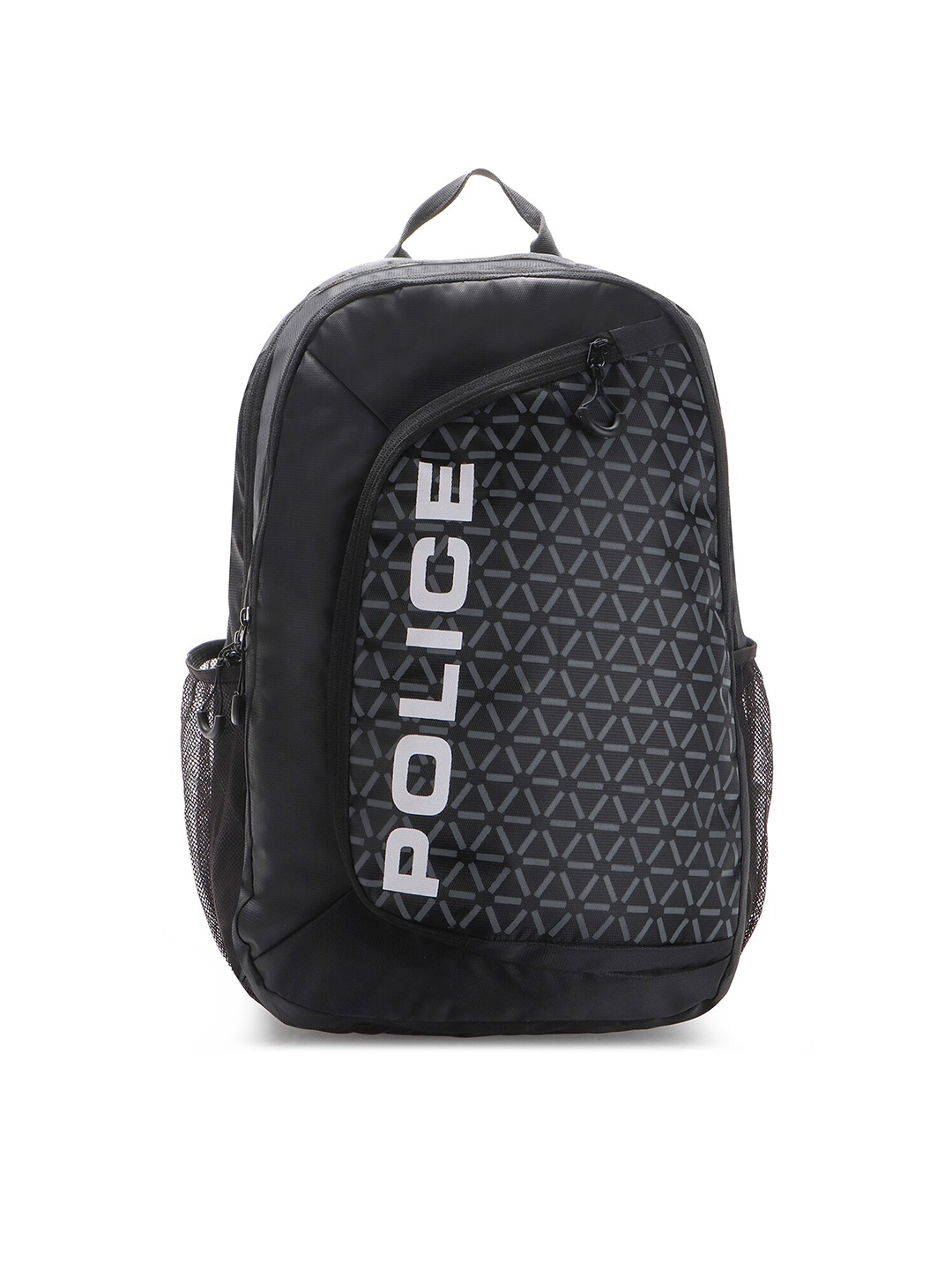 Police Men Typography Casual Backpack, Black