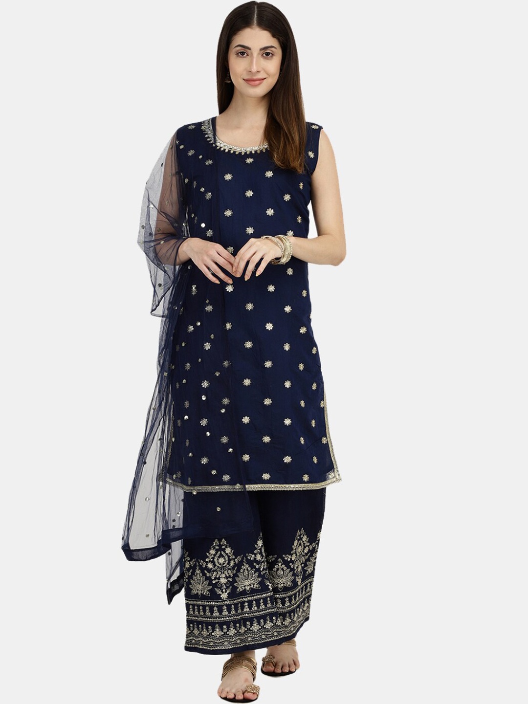 V-Mart Floral Embroidered Sequinned Pure Cotton Kurta With Palazzos & Dupatta, Navy blue
V-Mart Floral Embroidered Sequinned Pure Cotton Kurta With Palazzos & Dupatta, Navy blue