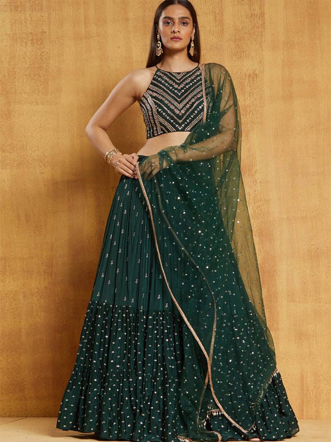 ODETTE Green & White Embellished Semi-Stitched Lehenga & Unstitched Blouse With Dupatta
ODETTE Green & White Embellished Semi-Stitched Lehenga & Unstitched Blouse With Dupatta