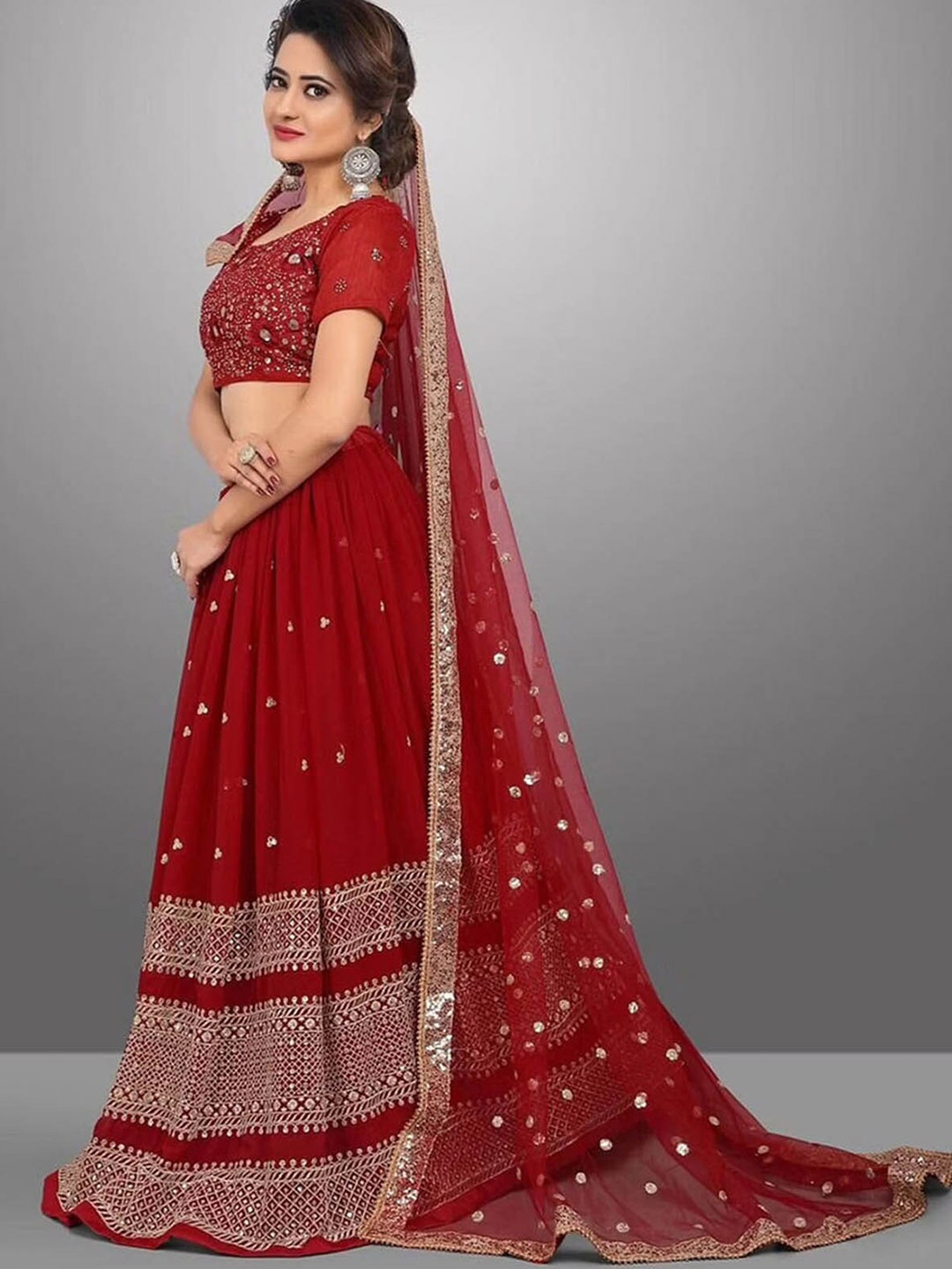ODETTE Maroon & Gold-Toned Embroidered Semi-Stitched Lehenga & Unstitched Blouse With Dupatta
ODETTE Maroon & Gold-Toned Embroidered Semi-Stitched Lehenga & Unstitched Blouse With Dupatta