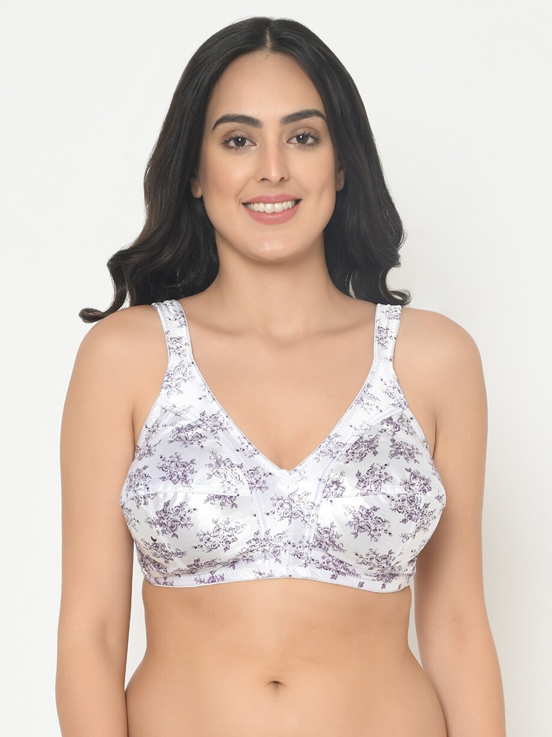 Da Intimo Plus Size Floral Medium Coverage Bra, White