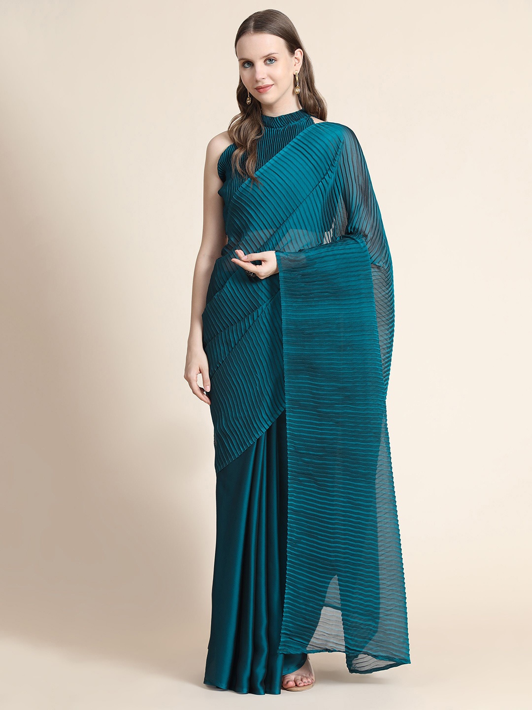 Nimidiya Striped Pure Silk Saree With Blouse Piece, Blue