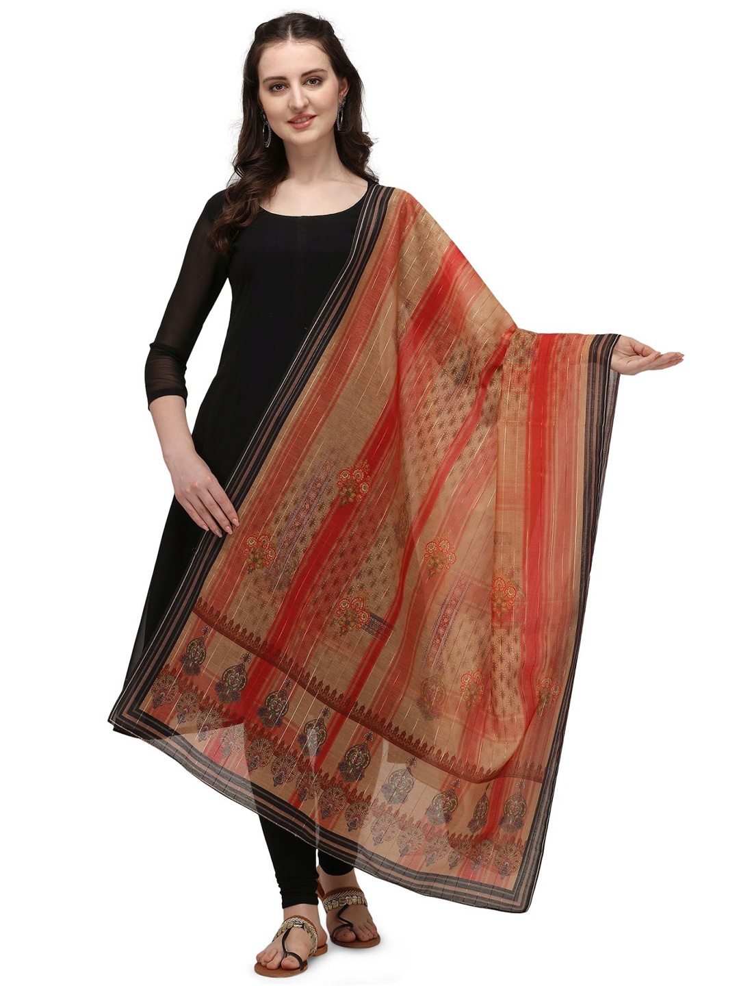 Nimidiya Ethnic Motifs Printed Cotton Dupatta, Peach