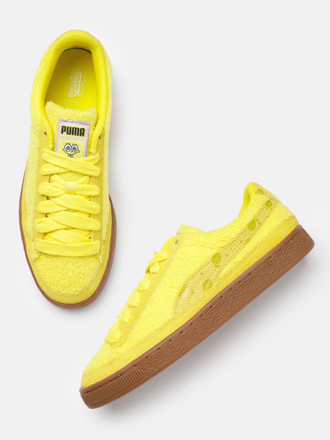 Puma x Spongebob Unisex Solid Suede Sneakers With Minimal Geometric Debossed Detail, Yellow
Puma x Spongebob Unisex Solid Suede Sneakers With Minimal Geometric Debossed Detail, Yellow