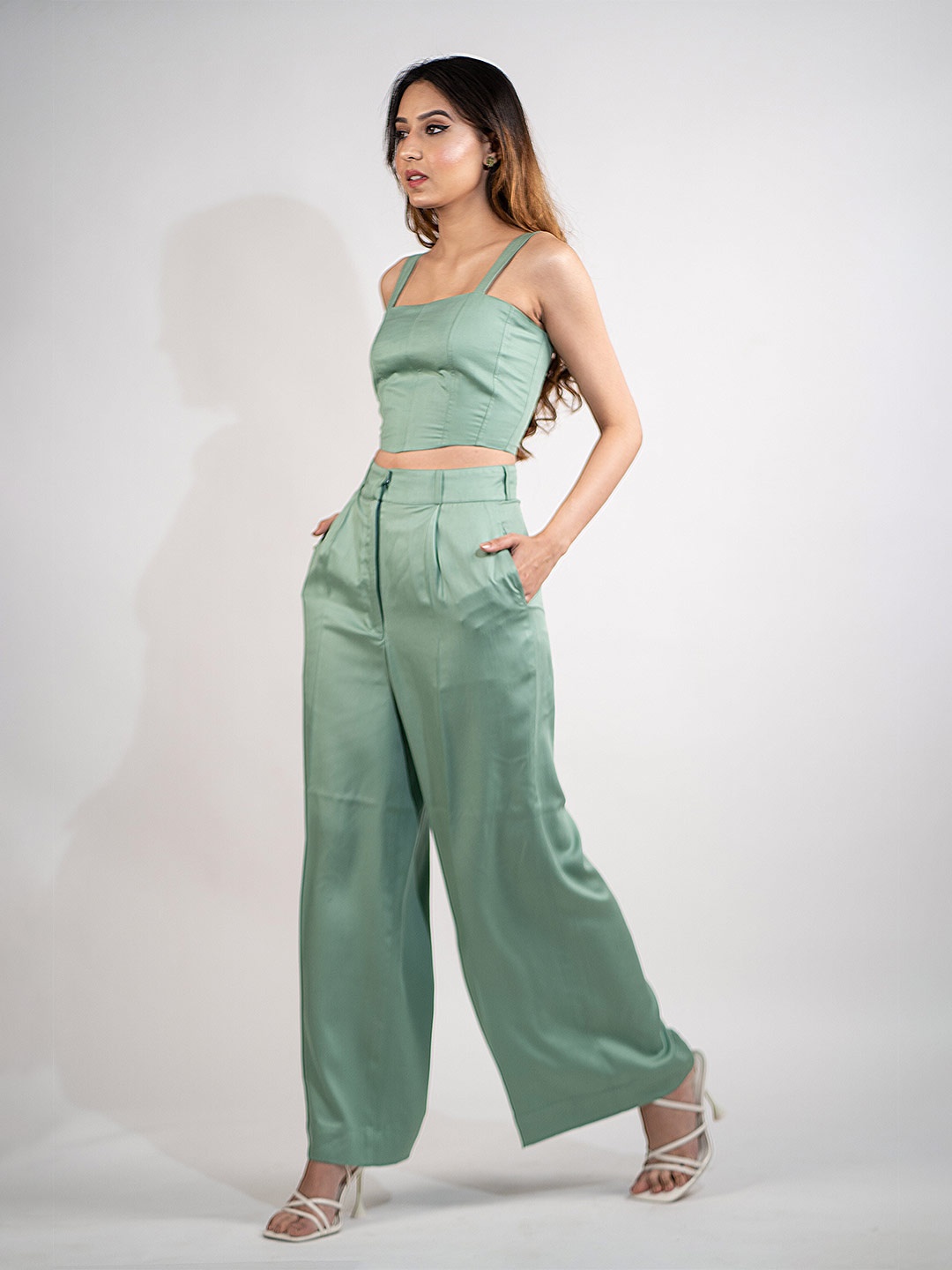 POPPI Shoulder Straps Modal Fitted Crop Top, Green