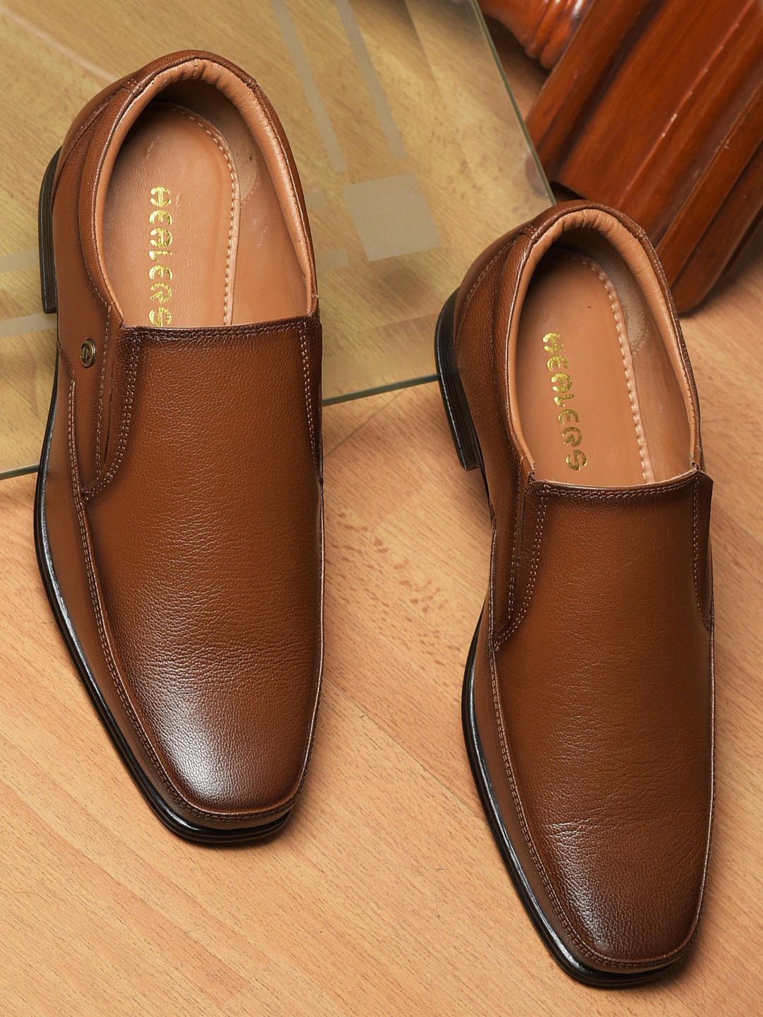 Liberty Men Textured Leather Formal Slip-On Shoes, Tan