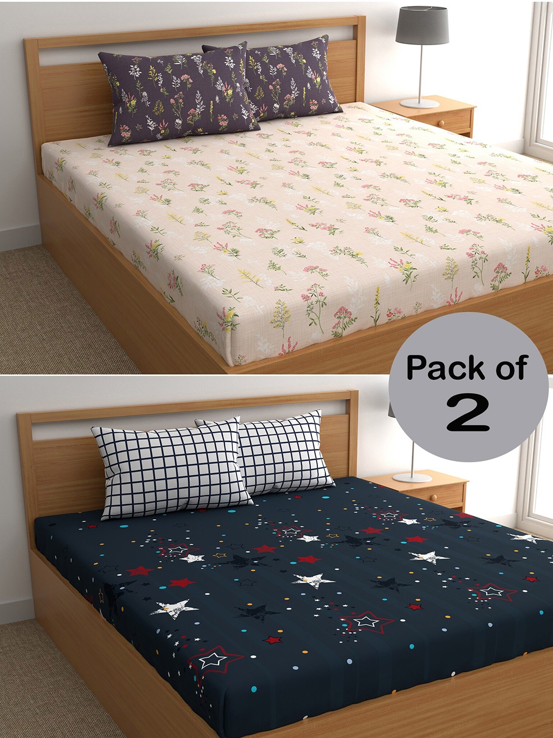 CHHAVI INDIA Black & Peach-Coloured Printed 210 TC 2 Queen Bedsheet & 4 Pillow Covers
CHHAVI INDIA Black & Peach-Coloured Printed 210 TC 2 Queen Bedsheet & 4 Pillow Covers