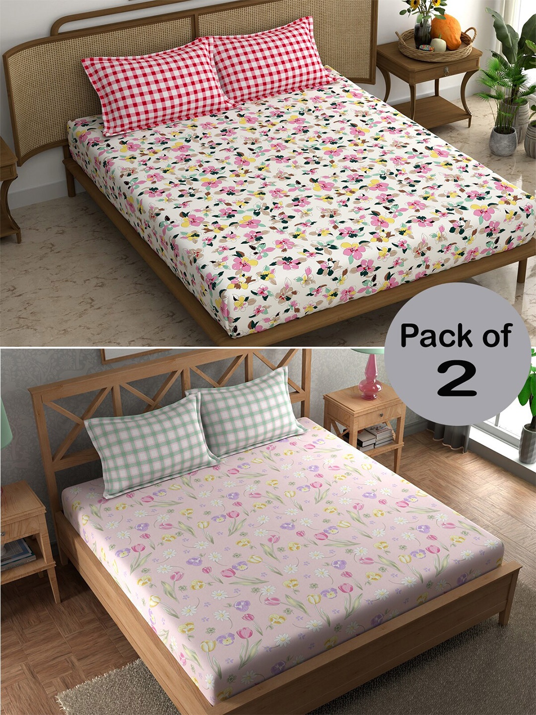 CHHAVI INDIA Pink & Cream-Coloured Printed 210 TC 2 Queen Bedsheet & 4 Pillow Covers
CHHAVI INDIA Pink & Cream-Coloured Printed 210 TC 2 Queen Bedsheet & 4 Pillow Covers