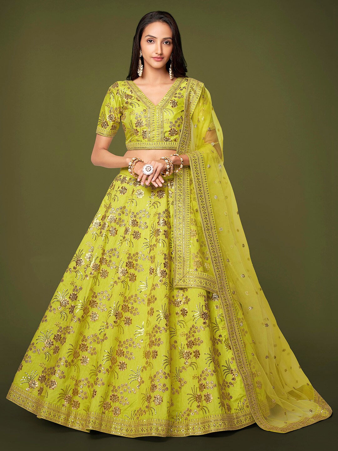 FABPIXEL Embroidered Semi-Stitched Lehenga & Unstitched Blouse With Dupatta, Lime green
FABPIXEL Embroidered Semi-Stitched Lehenga & Unstitched Blouse With Dupatta, Lime green
