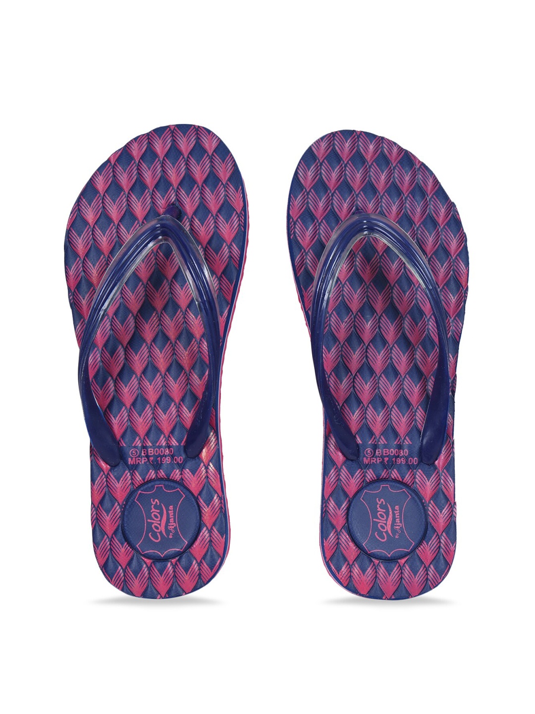 Ajanta Women Printed Thong Flip-Flops, Navy blue