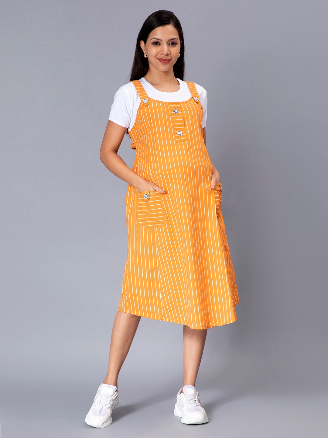 NIGHTSPREE Round Neck Striped Maternity And Feeding Cotton Pinafore Midi Dress, Orange
NIGHTSPREE Round Neck Striped Maternity And Feeding Cotton Pinafore Midi Dress, Orange