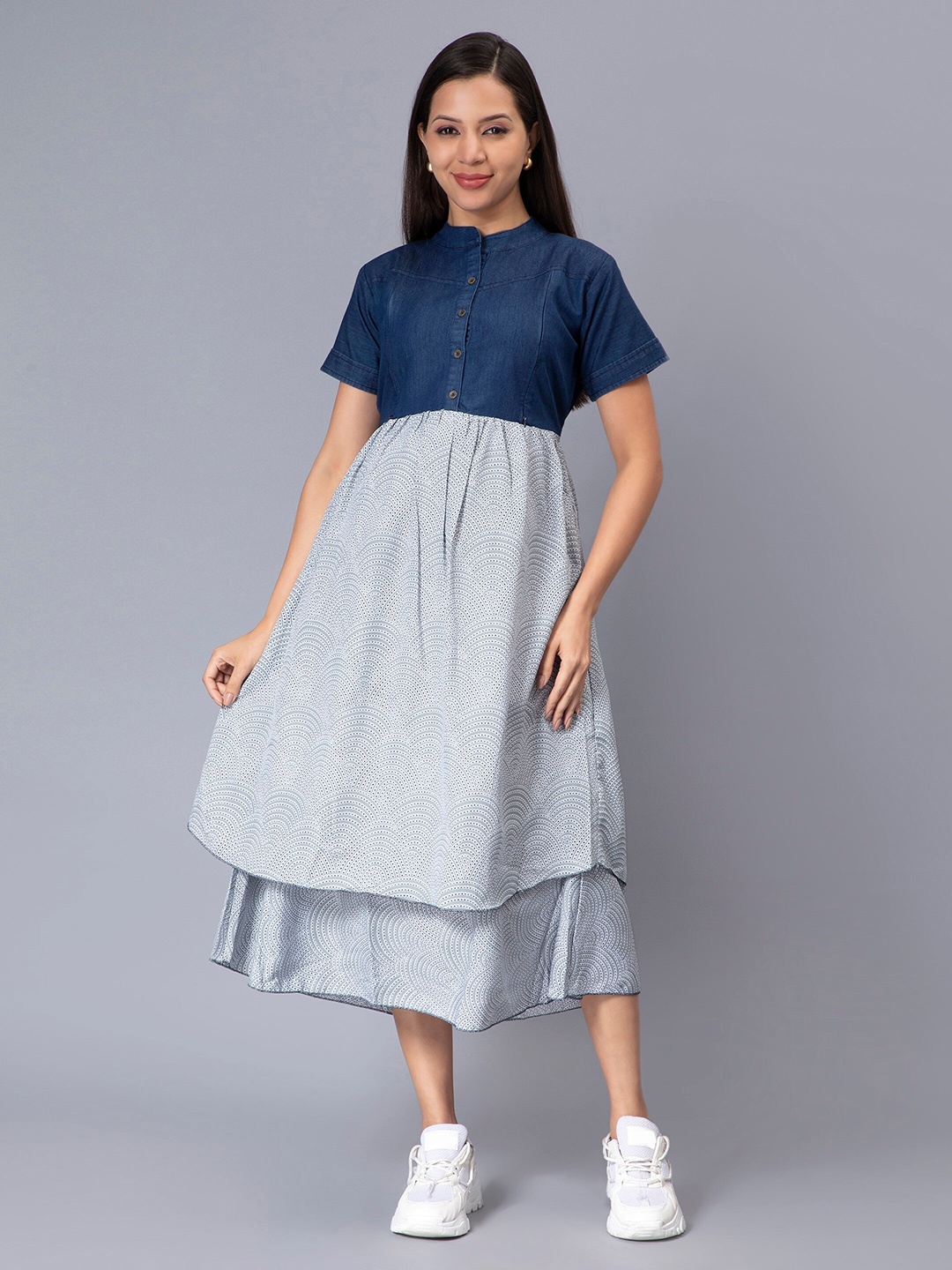 NIGHTSPREE Printed Crepe Maternity Midi Dress, Grey