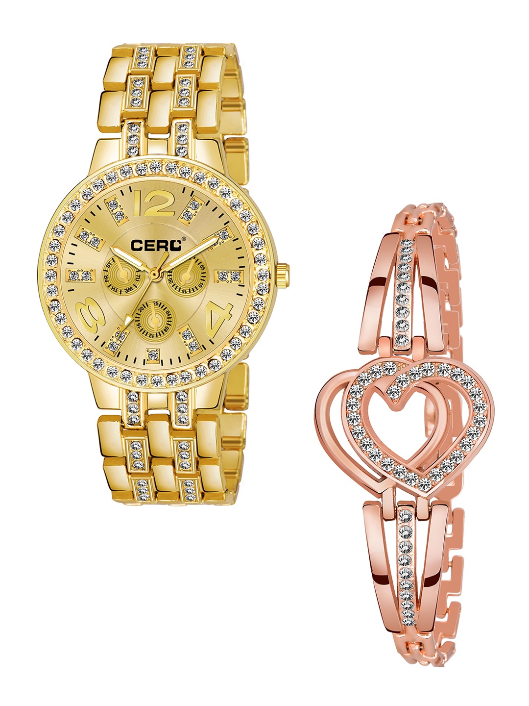 CERO Women Pack Of 2 Bracelet Style Straps Analogue Watch & Bracelet C-Com-Diamond-Gold
CERO Women Pack Of 2 Bracelet Style Straps Analogue Watch & Bracelet C-Com-Diamond-Gold