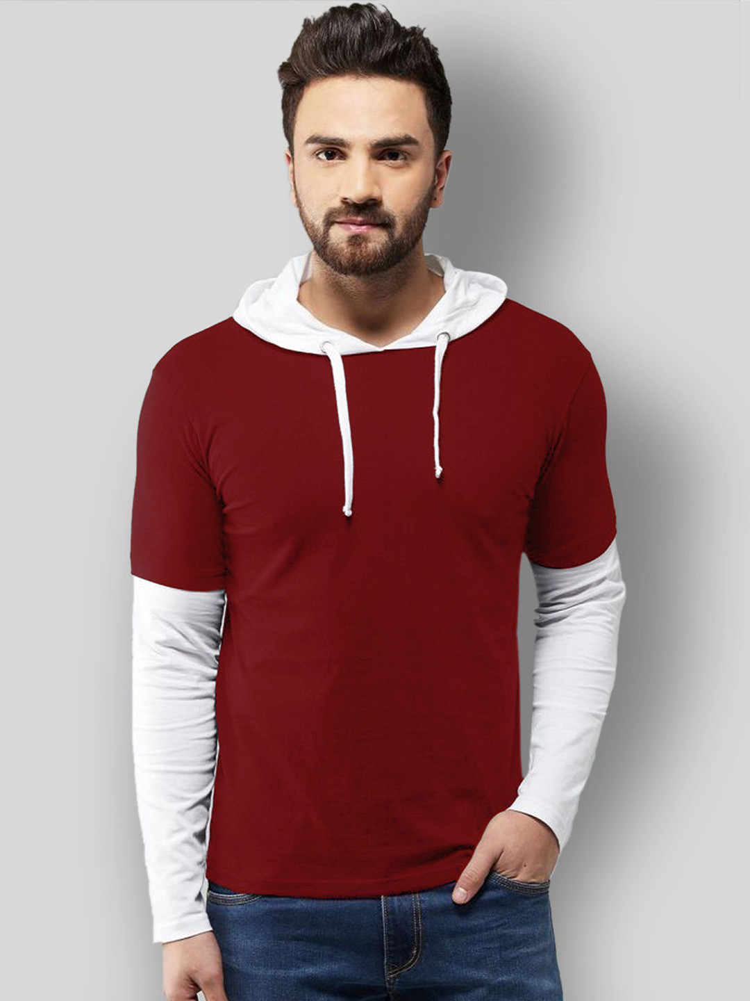 Try This Colourblocked Long Sleeves Hooded Cotton T-shirt, Maroon
Try This Colourblocked Long Sleeves Hooded Cotton T-shirt, Maroon