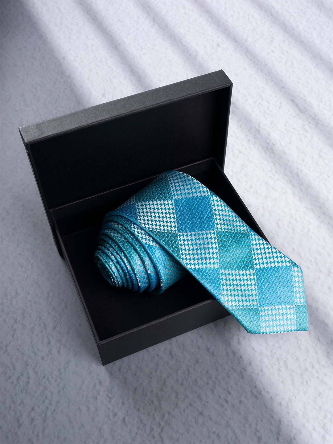 BANGE Men Checked Pure Silk Skinny Tie, Sea green