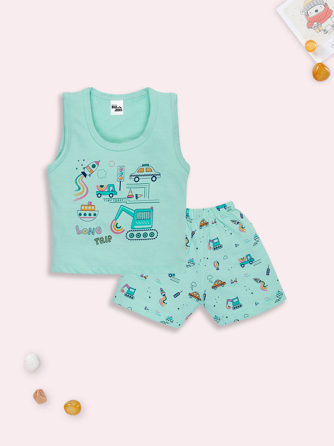 Nick and Jones Infants Graphic Printed Sleeveless Pure Cotton T-shirt With Shorts, Green 
Nick and Jones Infants Graphic Printed Sleeveless Pure Cotton T-shirt With Shorts, Green
