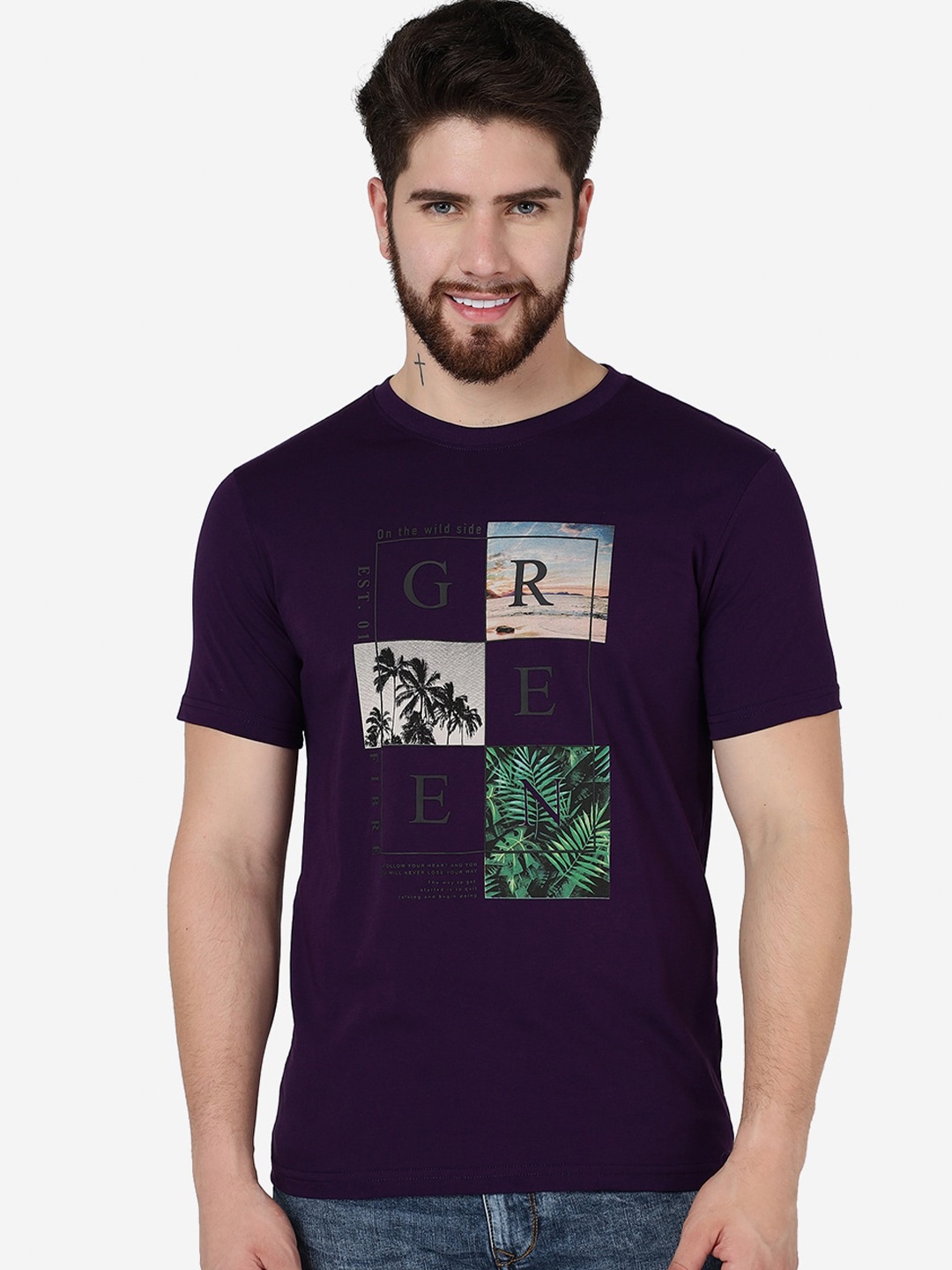 Greenfibre Typography Printed Round Neck Short Sleeves Cotton Slim Fit T-shirt, Purple
Greenfibre Typography Printed Round Neck Short Sleeves Cotton Slim Fit T-shirt, Purple