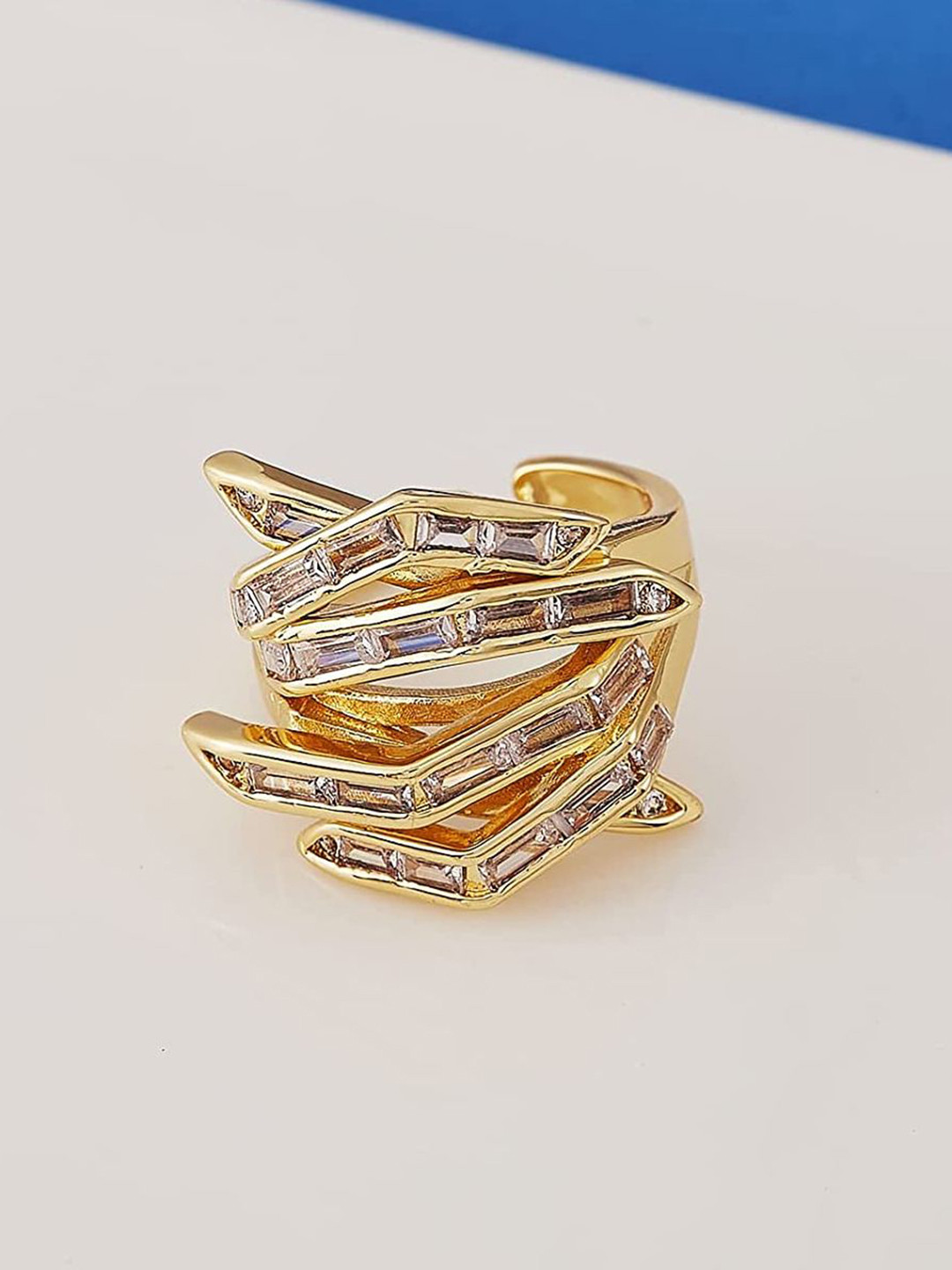 ZIVOM Gold-Plated CZ Studded Adjustable Finger Ring
ZIVOM Gold-Plated CZ Studded Adjustable Finger Ring