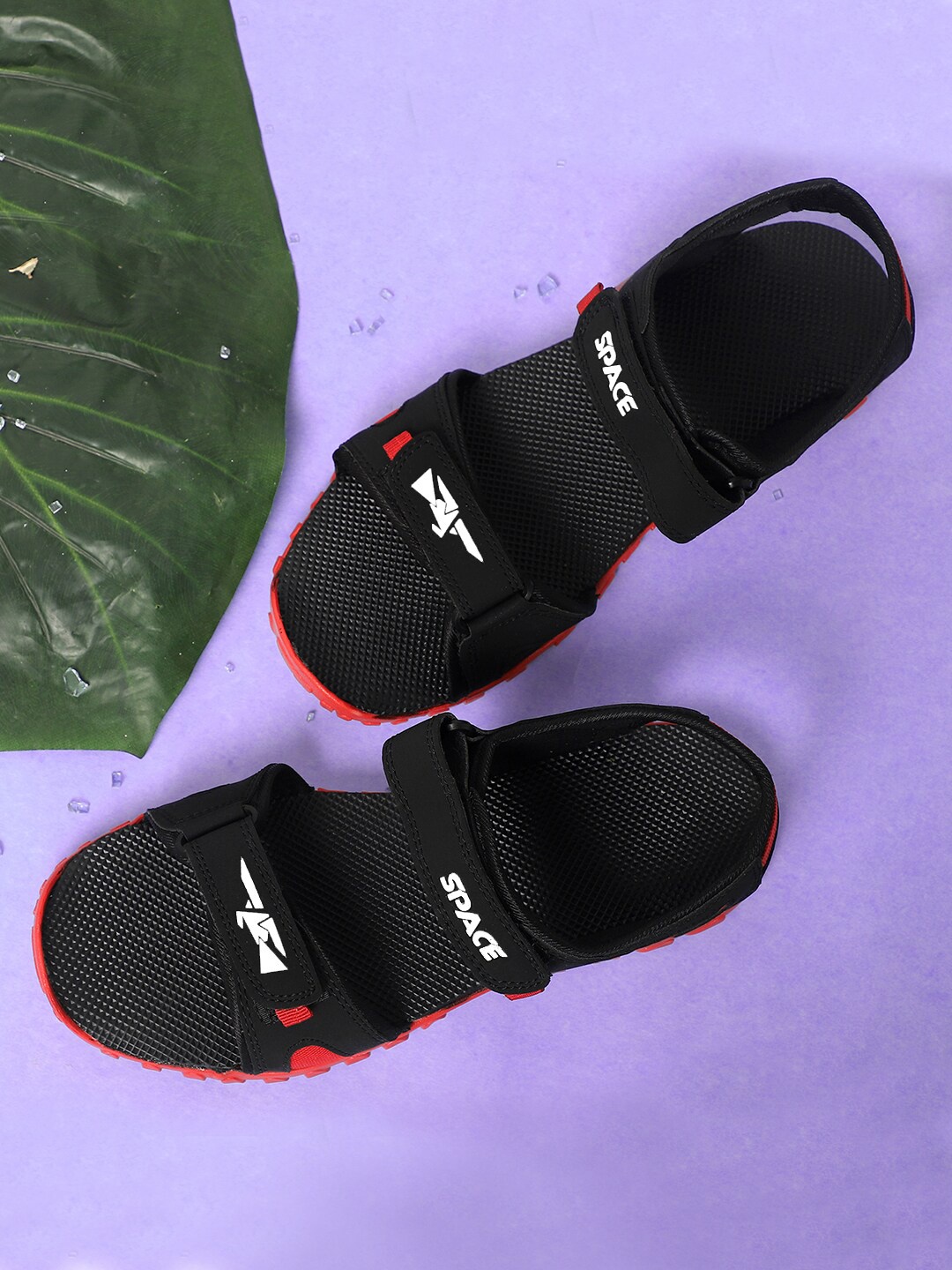 Space Men Comfortable Velcro Closure Sports Sandals, Black