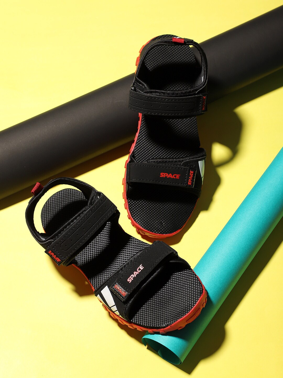 Space Men Comfortable Velcro Closure Sports Sandals, Black