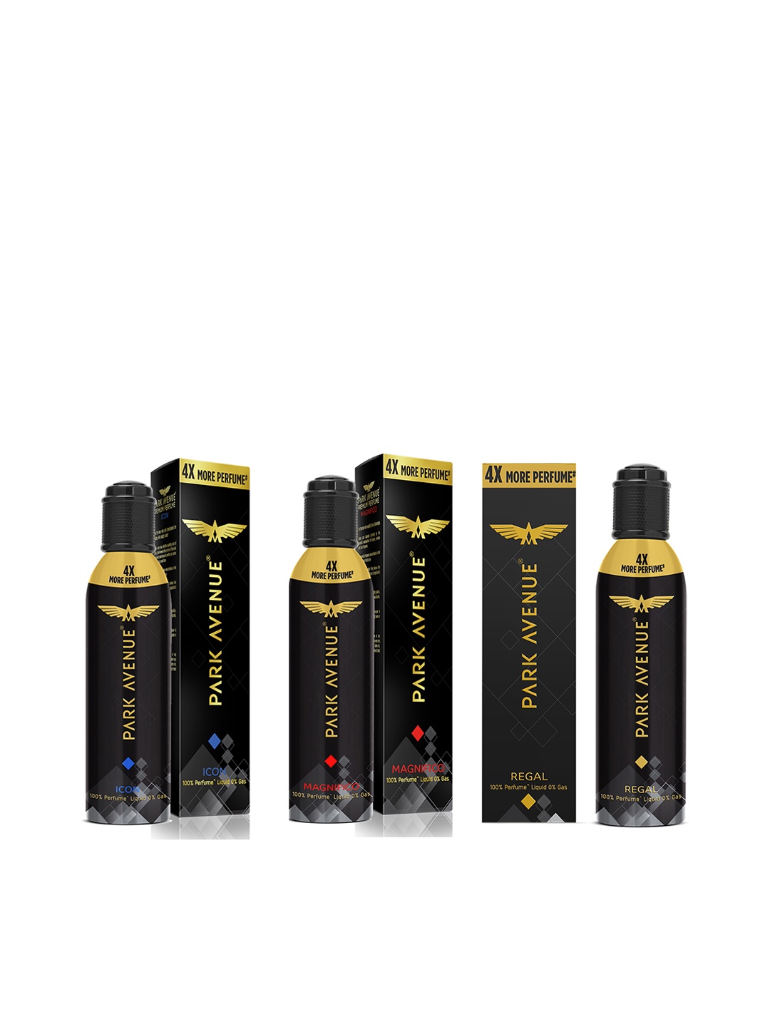 Park Avenue Men Set of 3 Body Spray 130ml each - Icon + Magnifico + Regal, Black