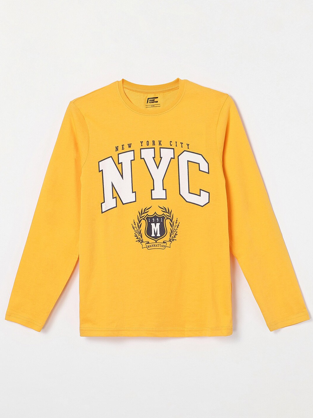 Fame Forever by Lifestyle Boys Typography Printed Long Sleeves Pure Cotton T-shirt, Yellow
Fame Forever by Lifestyle Boys Typography Printed Long Sleeves Pure Cotton T-shirt, Yellow