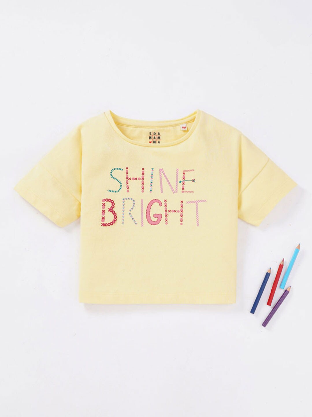 Ed-a-Mamma Girls Typography Printed Drop-Shoulder Sleeves Cotton T-shirt, Yellow
Ed-a-Mamma Girls Typography Printed Drop-Shoulder Sleeves Cotton T-shirt, Yellow