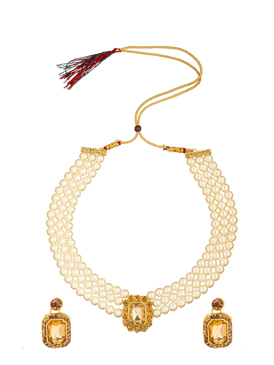Shining Jewel - By Shivansh Gold-Plated Kundan-Studded & Beaded Necklace & Earring Set
Shining Jewel - By Shivansh Gold-Plated Kundan-Studded & Beaded Necklace & Earring Set