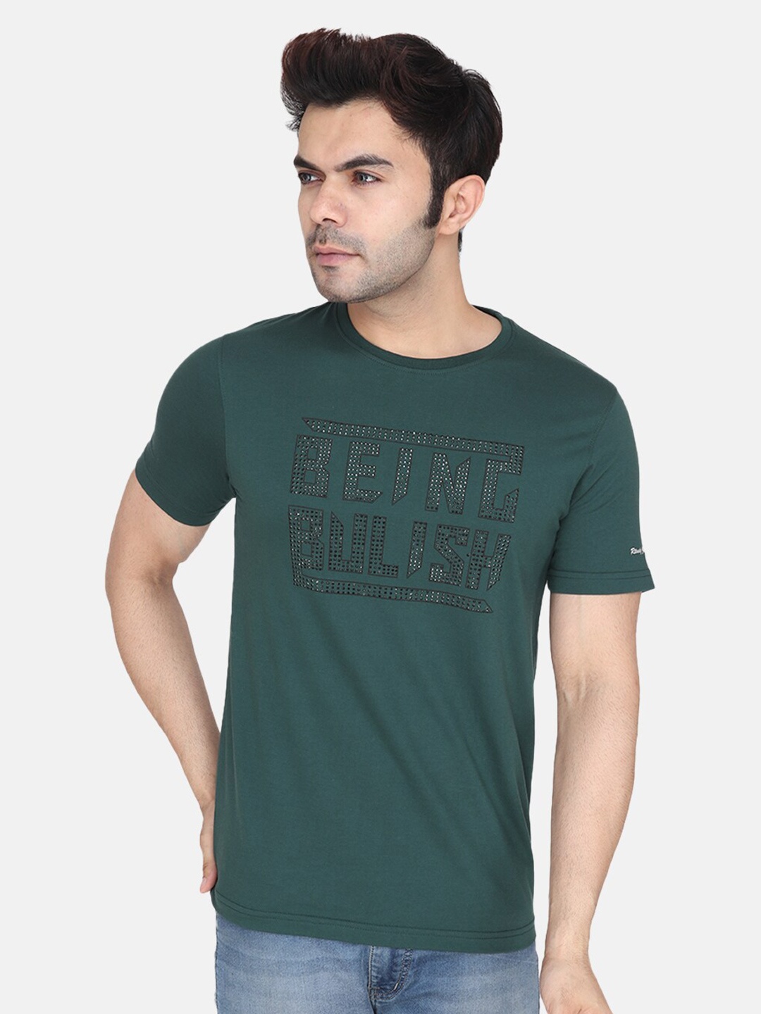 Albion Relaxed Fit Typography Printed Pure Cotton T-shirt, Green