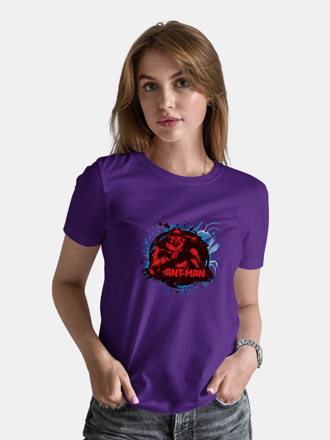 macmerise Ant Man Printed Bio Finish Pure Cotton T-shirt, Purple