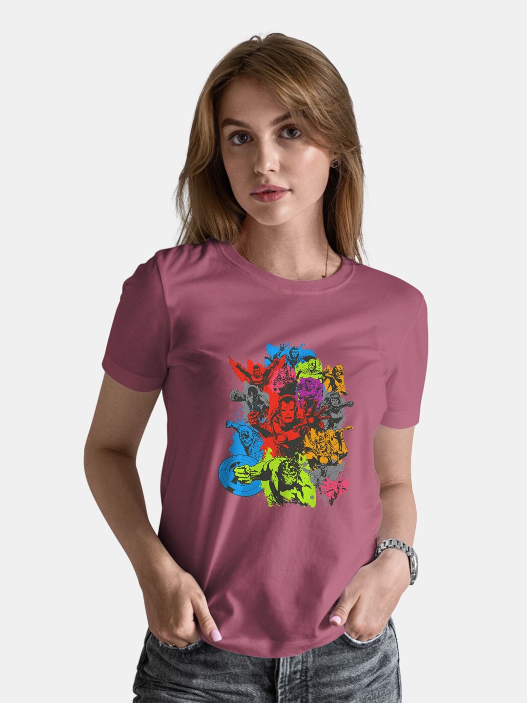 macmerise Marvel Printed Bio Finish Cotton T-shirt, Rose
